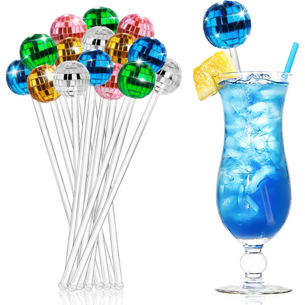 15 kpl discopallot juomasekoittimet värikkäät peilipallot, muoviset swizzle-tikkuja kahvijuomasekoittimet juhliin, tarvikebaari