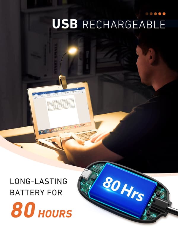Boklys Klips på Bokleselys med 9 Øyevennlige Lysmoduser, 80 Timers Runtime Oppladbar Boklys