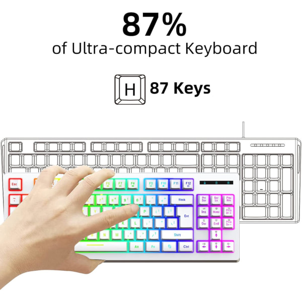 Gaming-tastatur 87 taster 2.4G trådløs RGB termisk overføring 1800mAh / Windows-kompatibel for arbeids-PC og hjemme-gaming trådløst tastatur (hvit) white