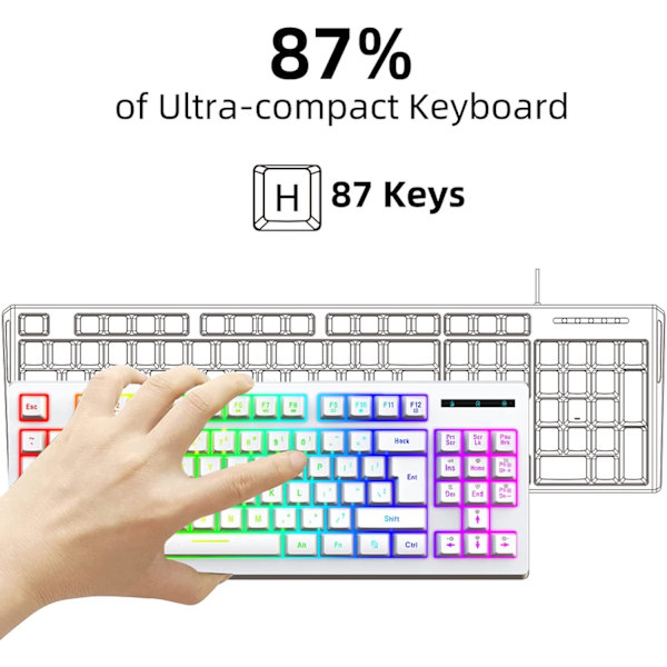 Spel tangentbord 87 tangenter 2.4G trådlös RGB termisk överföring 1800mAh / Windows kompatibel för arbetsdator och hemspel trådlöst tangentbord (vit) white
