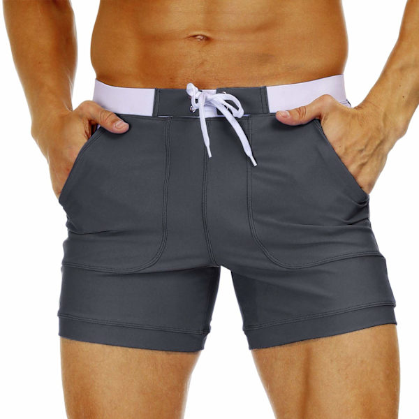 Herre Hurtigtørrende Badebukser Strandshorts Board Spa Trunks Strækbare Fitness Shorts Briefs med Justerbar Snøre (38, 2XL)