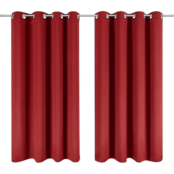 Sæt med 2 Mørklægningsgardiner 140x145 cm - Røde Mørklægningsgardiner - Mørklægningsgardiner med Øjer - Dobbelte Mørklægningsgardiner