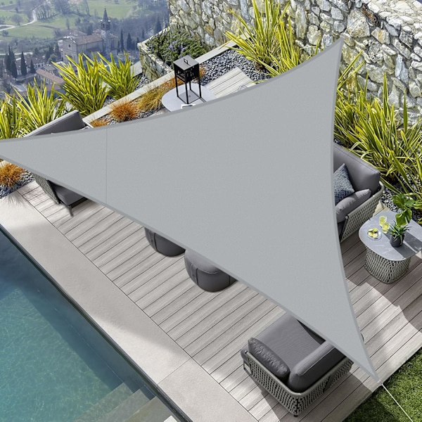 3x3x3m Vattentät Triangulär Solsegel Markis, UV-skydd PES-tyg för Utomhus Trädgård Uteplats Balkong, Grå