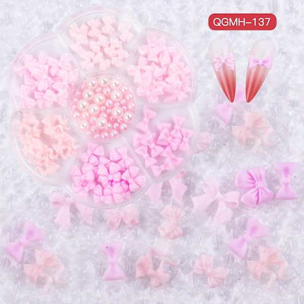 3D Rosett-Nagelstuds med Strasskristaller i Harts, Nagelkonst-Berlocker, Rosa Rosett, Nagelkonstdekorationer, Söta Bandnaglar