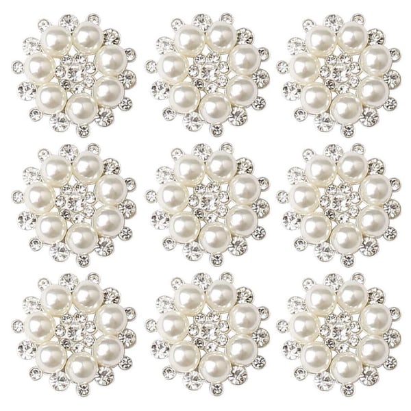 10 stk. Rhinestone Pearl Embellishments, Craft Pearl Flower Buttons Pearl Flower Embellishments Round Rhinestone Faux Pearl for Decoration