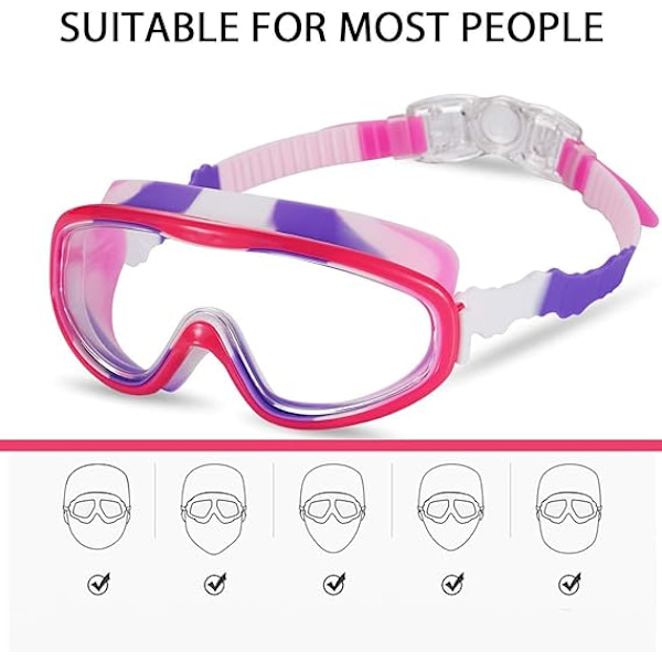 2 stk. Børnesvømmebriller, Svømmebriller til Børn og Små Teenagere fra 3 til 15 År, Bredt Syn, Anti-Dug, Vandtæt, UV-Beskyttelse purple pink/green