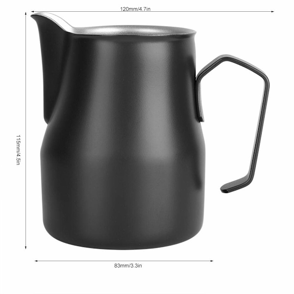 500 ml rustfrit stålkrus til mælkeskumning, kande til kaffekunst i kaffebar (sort)
