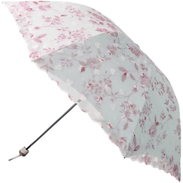 Sun Paraply Lace Dobbeltdækket Anti-UV Parasol Paraply (Pink)
