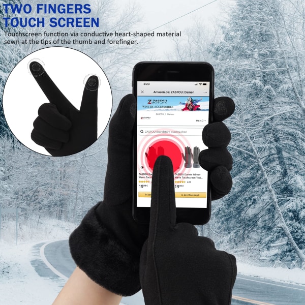 Dame vinter varme touchscreen hansker med fleece foret strikkede vinterhansker for kaldt vær black