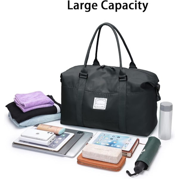Weekend Bag, Overnattingsbag Carry on Bag Holdalls Reisebag for Kvinner Gym Vanntett Weekender Tote Bag black