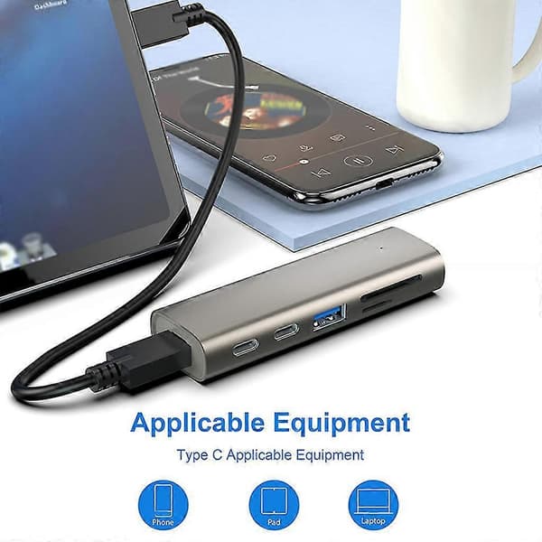 Höghastighets USB C USB 3.1 Gen2 Hub Adapter 1 Till 5 USB C Dockningsstation Splitter
