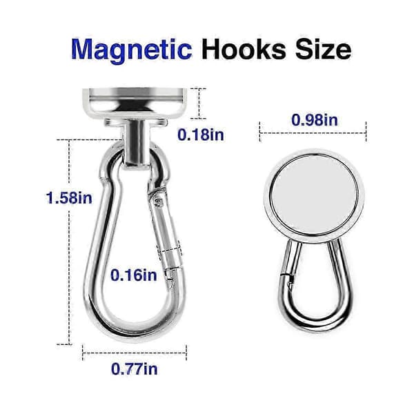 12-pack Starka Magnetiska Krokar, 60LBS Kraftiga Magnetkrokar Starka Neodymmagneter med Karbinhake.