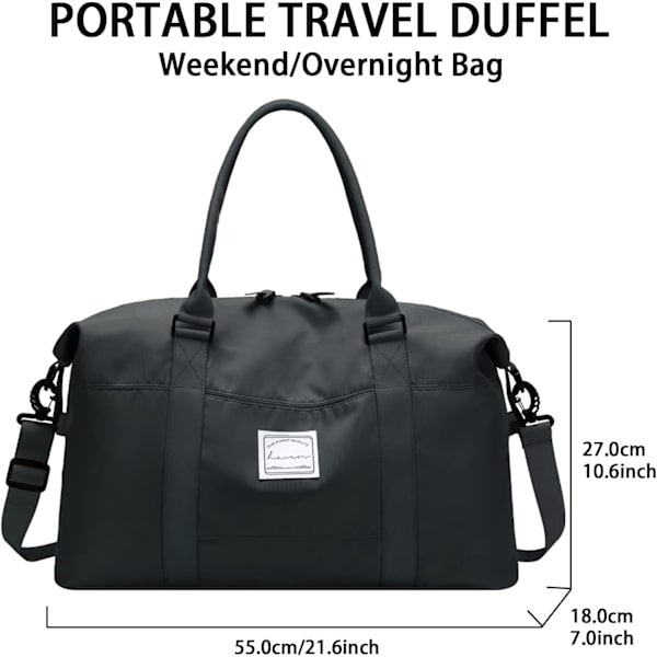 Weekend Bag, Overnattingsbag Carry on Bag Holdalls Reisebag for Kvinner Gym Vanntett Weekender Tote Bag black