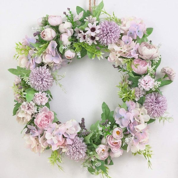 15,7 tommer kunstig lilla hortensia og pæon blomsterkrans