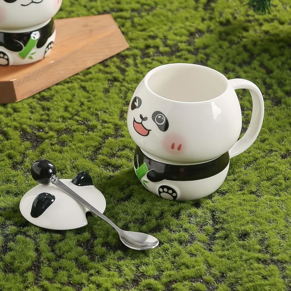 Kreativ krus Panda krus Søt keramisk kaffekrus med 3D Panda Kawaii lokk 3D Panda kaffekrus kopp Nyhetskrus Gaver til Pandaelskere Kvinner Venner B