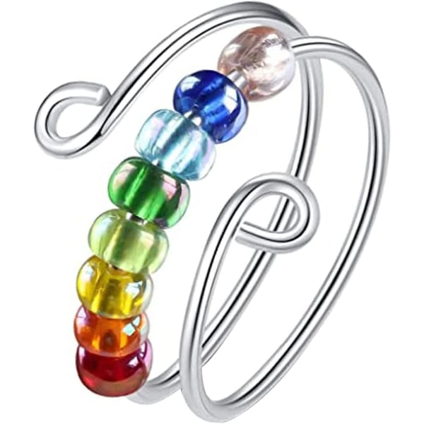 To My Daughter Fidget Ring, Drive away Your Anxiety Rainbow Beads Fidget Ring, Anxiety Rings for Women Spinner
