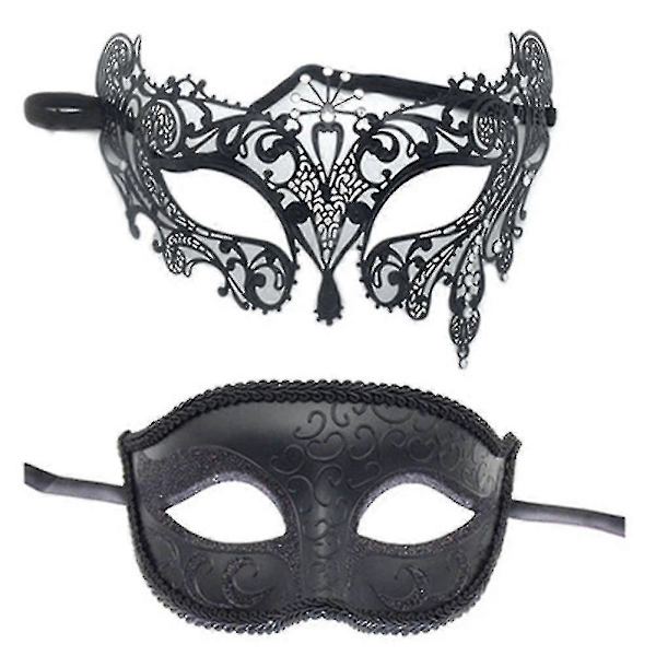 2 stk. Maskebalmasker sæt sorte halvmasker til dansefest