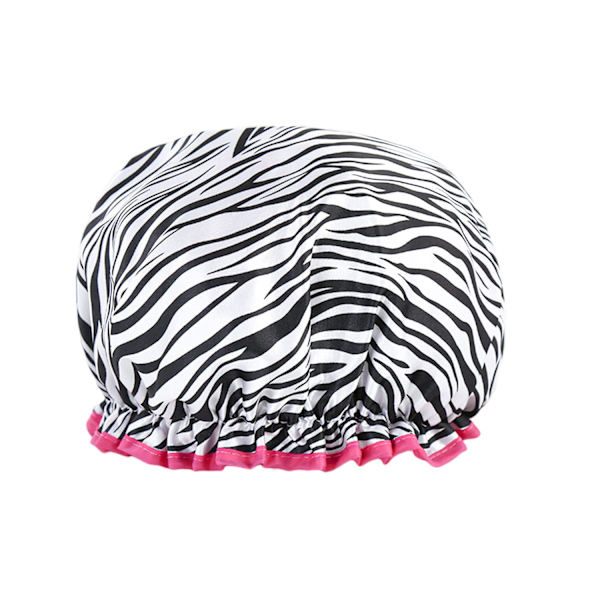 Genanvendelig dobbelt tykk brusebadshætte - Vandtæt og trendy zebradesign - Perfekt til bad og brusebad - 1 stk. zebra