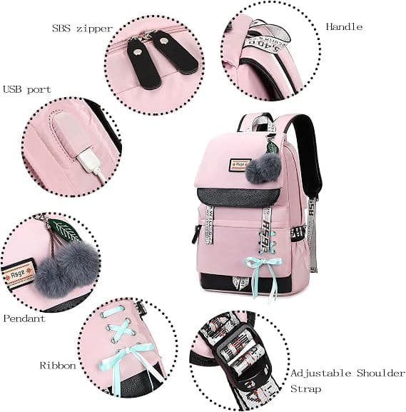 Pige Rygsæk Skole Tasker Nylon Vandtæt (Pink)