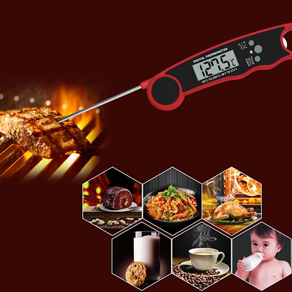 Digital termometer för kött - Snabb termometer för matlagning, godistillverkning, utomhusgrill, vattentät kökstermometer