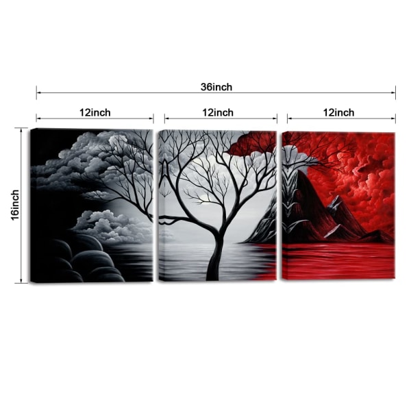 The Cloud Tree Large 3 Panels Moderne strukket og innrammet giclee-lerretstrykk Abstrakte sjølandskapsmalerier Reproduksjon Havstrandbilder