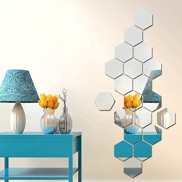 24 st Hexagon Mirror Wall Stickers Akryl Spegel Inställning Vägg