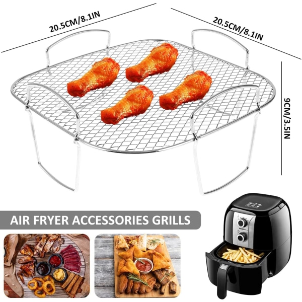 Airfryer-stativ, grillstativ, rustfrit stål, dehydratorstativ, multifunktionelt tilbehør til airfryer, robust firkantet stativ
