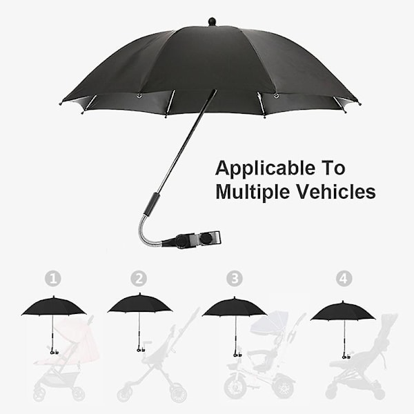 Solskydd för barnvagn, parasoll, lättmonterat, anti-UV-paraply, barnvagn, rullstol, utomhustillbehör, svart, 80 cm