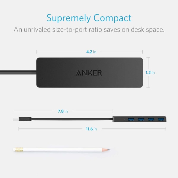 4-porters USB 3.0 Ultra Slim Data Hub for Macbook, Mac Pro/mini, iMac, Surface Pro, XPS, Notebook PC, USB Flash Drives, Mobile HDD, og mer