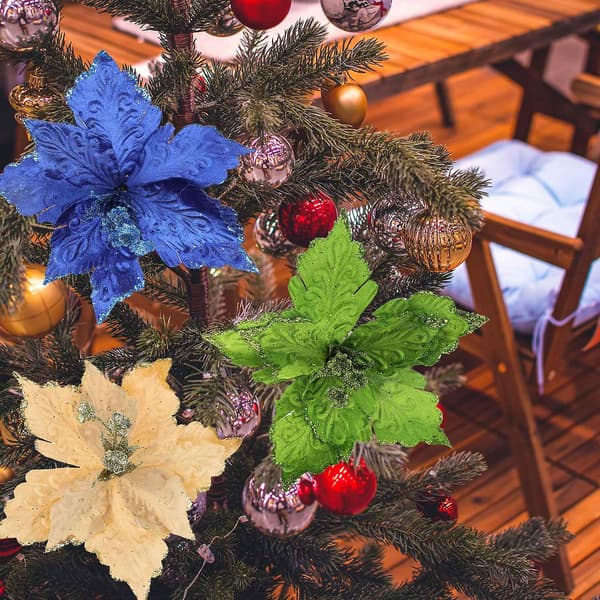 Blå Sammet Julstjärna - Set med 5 Konstgjorda Blomstjälkar 28*28cm