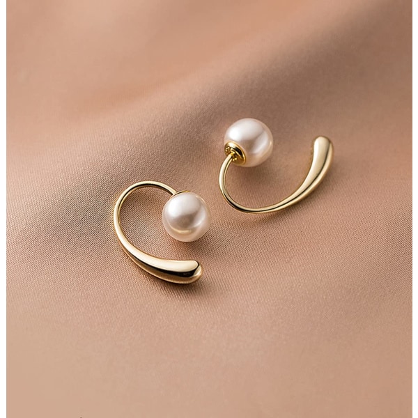 Pearl Earrings for Women, 14K Glod Plated Water Drop Shape with Pearl Stud Earrings, Unique Creative Design Fashion Jewelry Gifts for Women