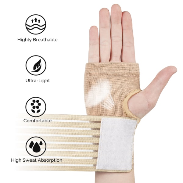 Handledsstöd, 2-pack elastiskt handledsstöd med rem, justerbar handledskompression lindrar handledssmärta, tendonit, sportanvändning, höger och vänster (beige)