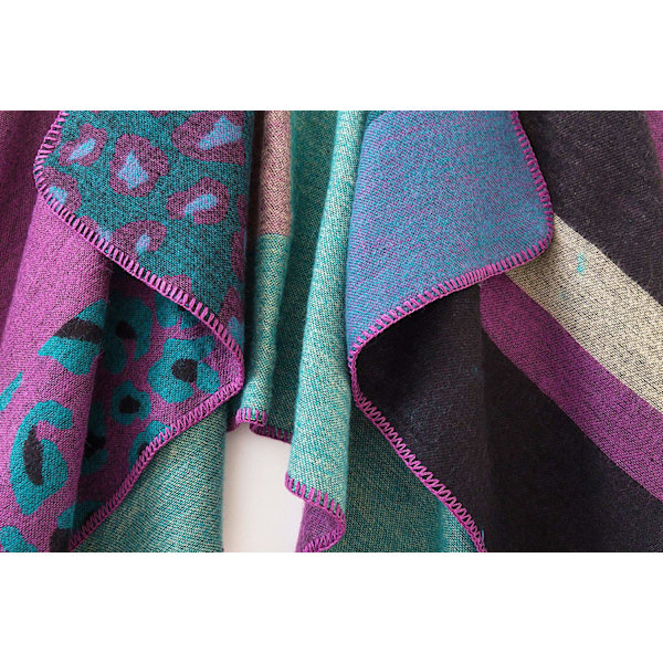 Dame Poncho Strikket Oversized Teppe Cape Skjerf purple