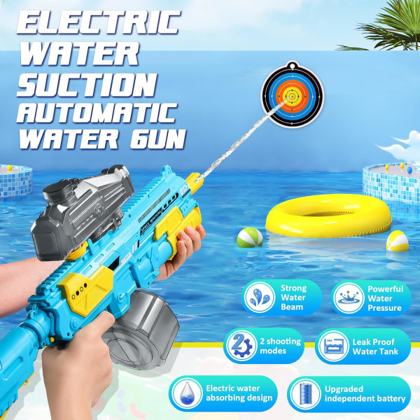 Electric Water Gun, Automatic Water Gun with Water Absorption, 1350CC High Capacity High Pressure Squirt Guns for Adults and Kid, Range up to 32-45 FT