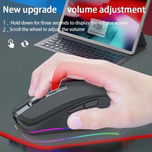 2.4G+BT5.1 Trådløs mus med dobbel modus, ergonomisk design, 4-trinns justerbar DPI, innebygd oppladbar batteri for bærbar PC black
