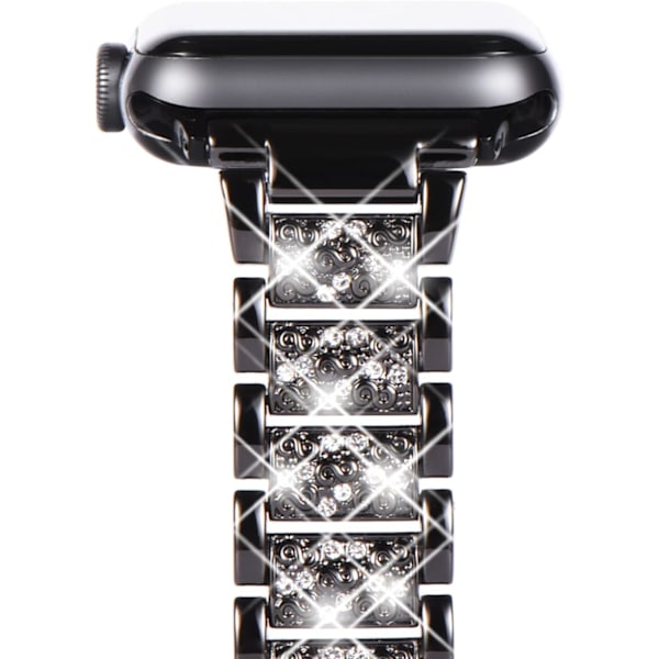 Kompatibel med Apple Watch-rem 38mm 40mm 41mm, Kvinner Glitrende Bling Krystall Rustfritt Stål Lenkearmbånd Erstatningsbånd for iwatch-serien black 38/40/41MM
