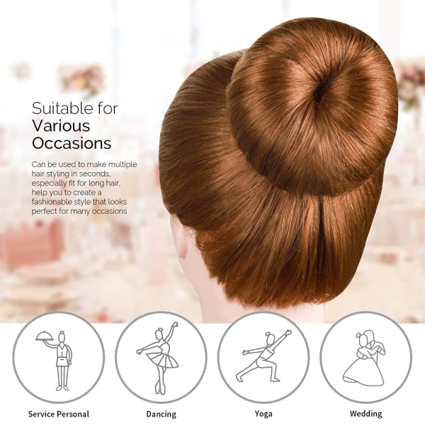 Hår Donut Bun Maker, Jenter Hår Styling Kit med 20 Stykker Usynlige Hårnett for Bun, 5 Stykker Hår Elastiske Bånd, 20 Stykker Hårspenner, Brun