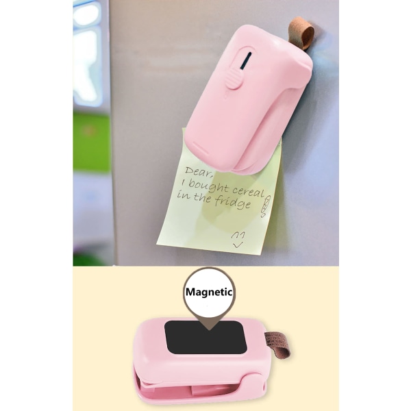 Mini Bag Sealer 2 in 1 Handheld Heat Vacuum Sealer ja leikkuri kaulanauhalla elintarvikesuojalla, jota käytetään muovipussien sulkemiseen (vaaleanpunainen)