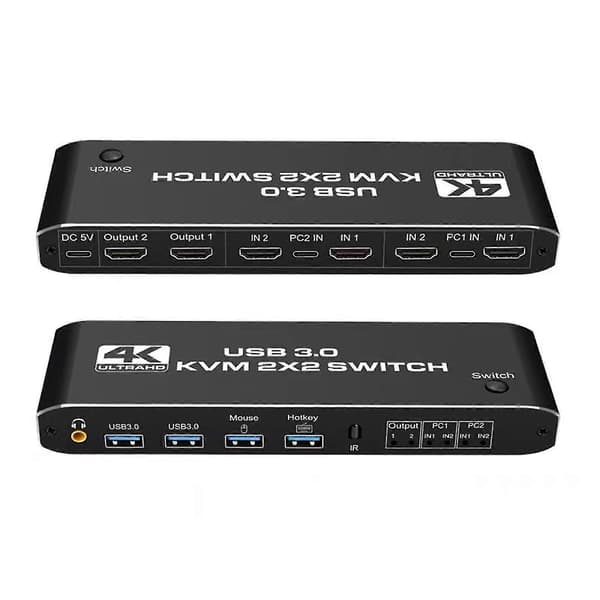 2x2 USB 3.0 HDMI KVM S 4K 60Hz Kaksois Mon Näyttö Ser 2 Pdp