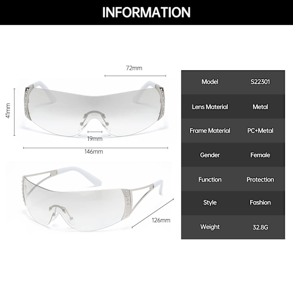 Trendy Rimless Y2K Wraparound Solbriller - til kvinder og mænd, stilfulde rammeløse overdimensionerede wraparound briller til cykling, sport, shopping og udendørs