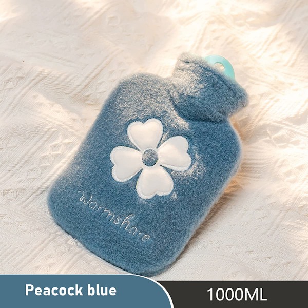 Varmvattenflaska Cartoon Plysch Bärbar Mini 1000ML-Blå blue