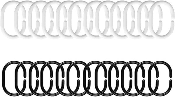 Dusjforhengringer, 24 stk. plastdusjringer, gardinkroker, for vindusgardiner