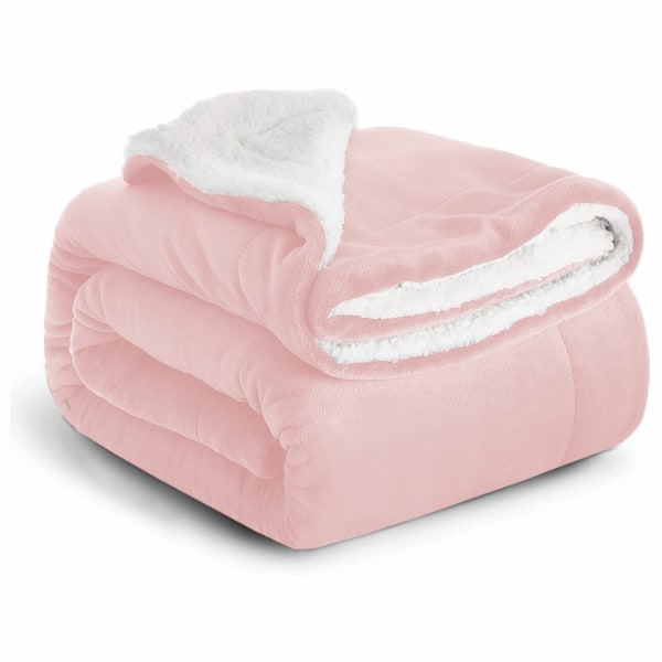 Sherpa Fleece Peitto Sängyssä Peitot Sohville Pehmeä Pörröinen Paksu Peitto Käännettävä mikrokuituliina (Baby , Double (150 x 200 cm)) pink 150cmX200cmm