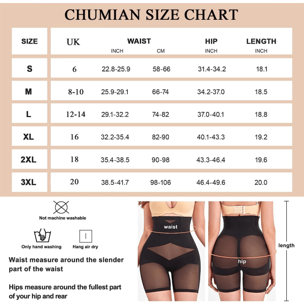 Shapewear for kvinner magekontroll Knickers Høy midje shaping shorts body shaper undertøy Sømløs Butt Lifter bukser, L, svart black L