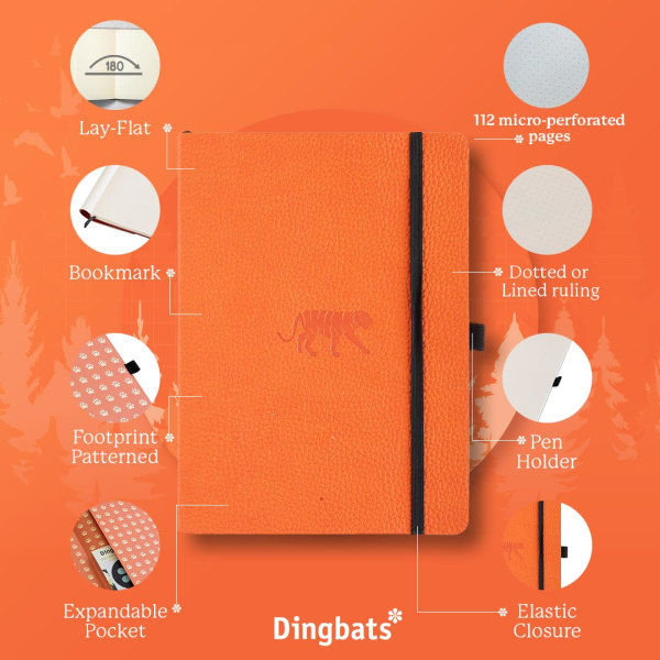 Foret A5 blød omslags notesbog - tykke blødningssikre og perforerede sider - alsidig notesbogsoplevelse (Wildlife - Orange Tiger)