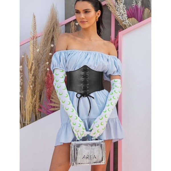 Sort korsetbælte til kvinder, vintage elastisk taljebælte med snørebånd, bundet Waspie Bredt bælte til Halloween kostume 73 cm