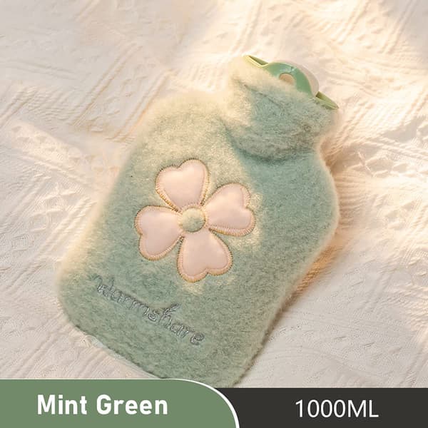 Varmvattenflaska Cartoon Plysch Bärbar Mini 1000ML-Mintgrön Light green