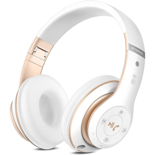 Bluetooth-hodetelefoner over øret, med HD-mikrofon, FM, TF for PC white+gold