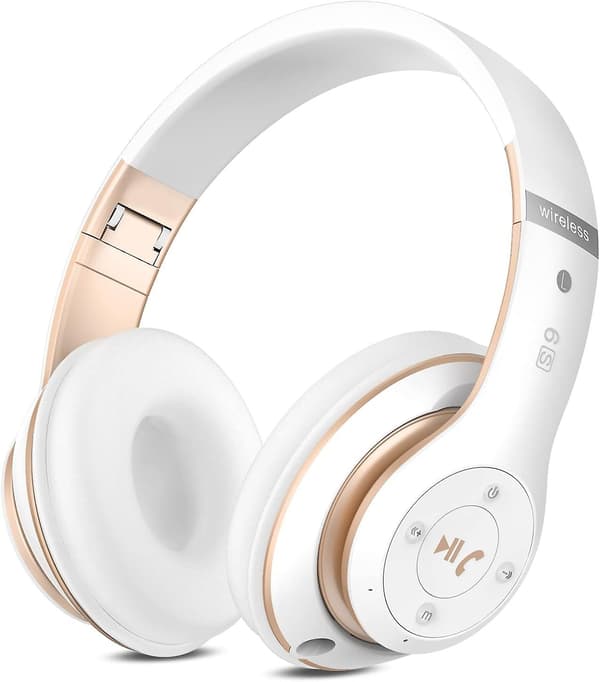 Bluetooth-hovedtelefoner over ear, med HD-mikrofon, FM, Tf til pc white+gold