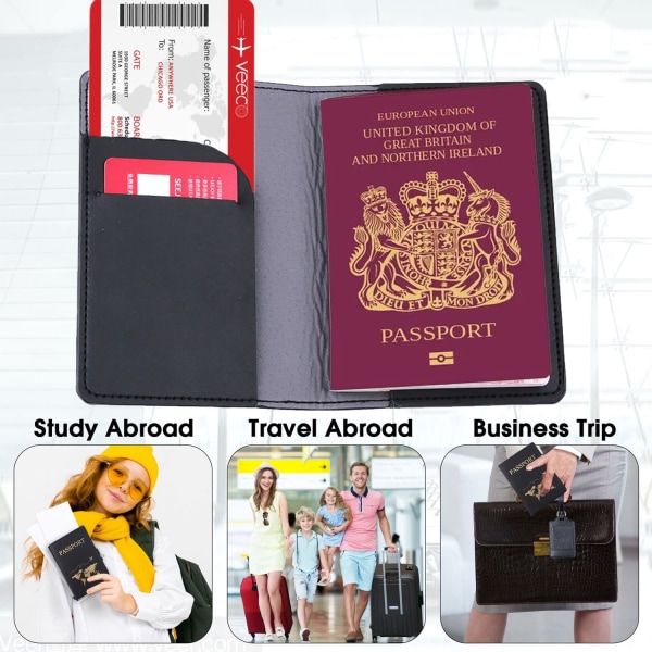 Cover, cover i PU-läder med plånbok för kreditkort, pengar, visitkort, pass, boardingkort för kvinnor män